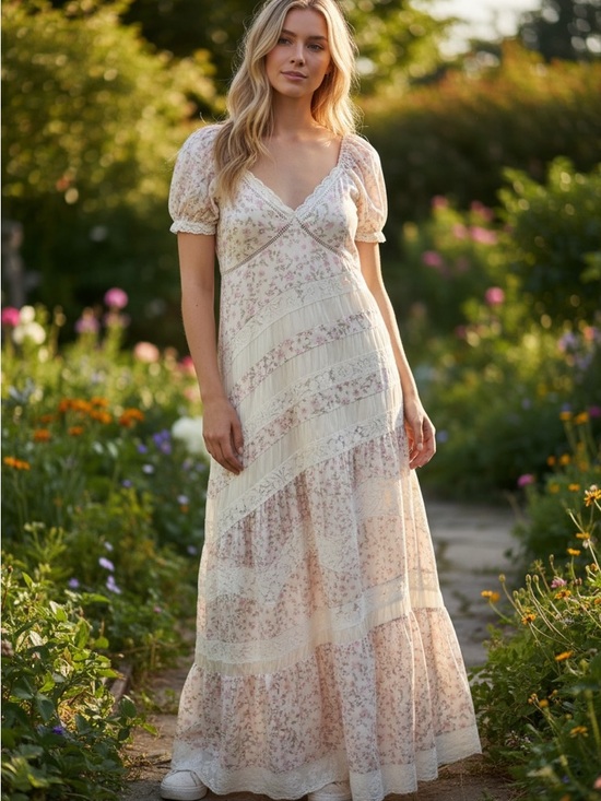 Altar'd State Dresses & Skirts - Altar'd State Cream Maxi Dress with Pink Floral Print